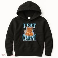 I Eat Cement Cursed Cat Funny Oddly Specific Dank Meme Kids Hoodie thumb 0