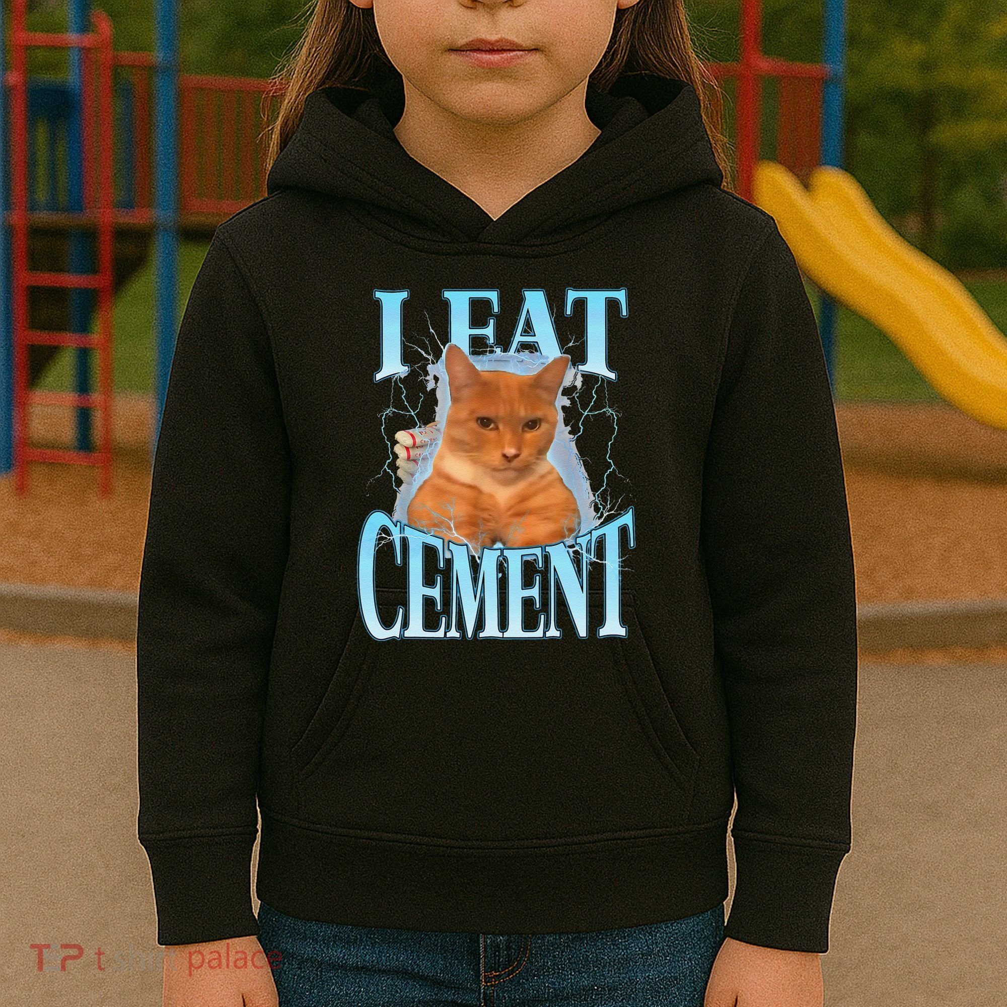 I Eat Cement Cursed Cat Funny Oddly Specific Dank Meme Kids Hoodie