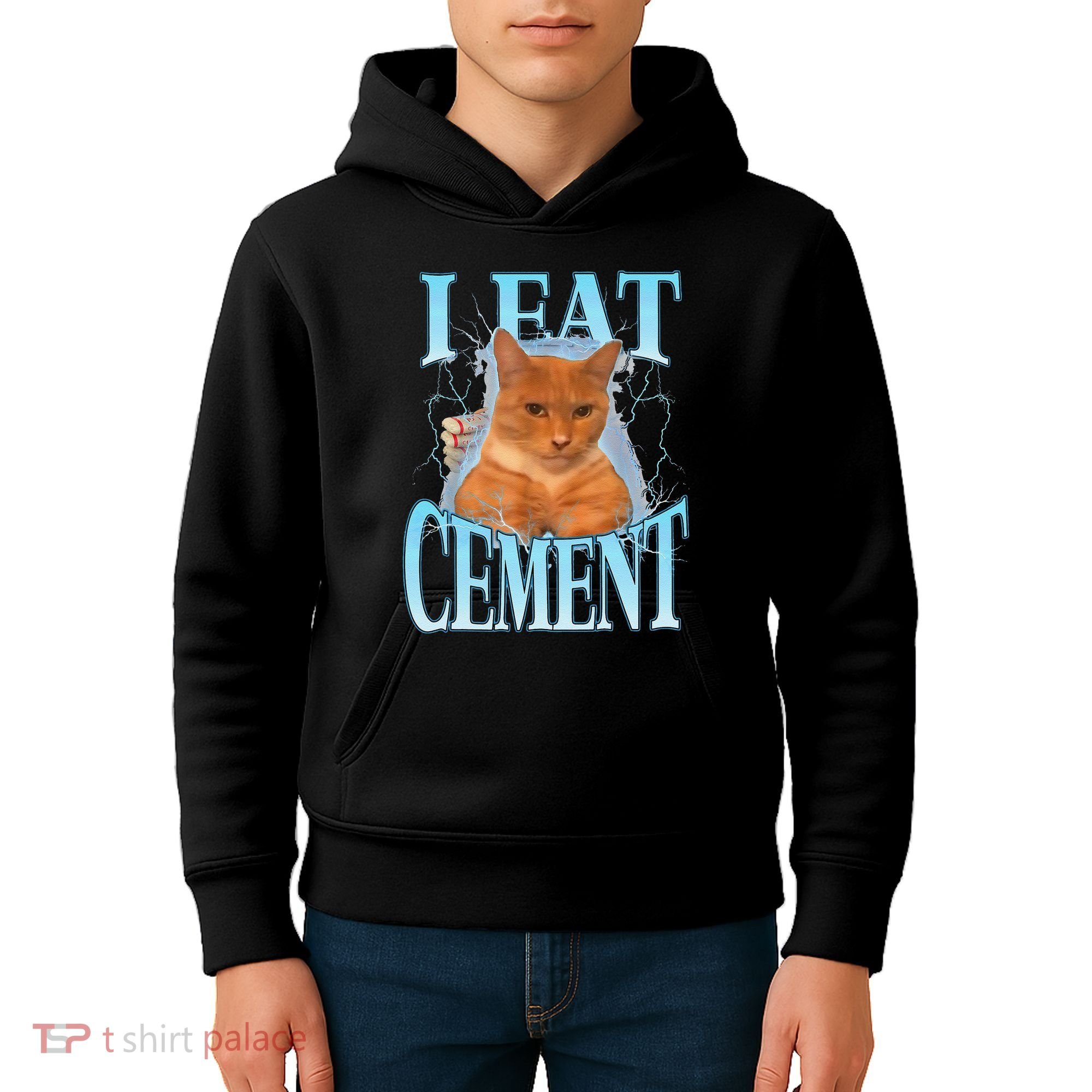 I Eat Cement Cursed Cat Funny Oddly Specific Dank Meme Kids Hoodie