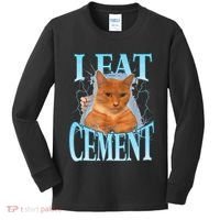 I Eat Cement Cursed Cat Funny Oddly Specific Dank Meme Kids Long Sleeve Shirt thumb 0