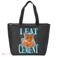 I Eat Cement Cursed Cat Funny Oddly Specific Dank Meme Tote Bag thumb 0