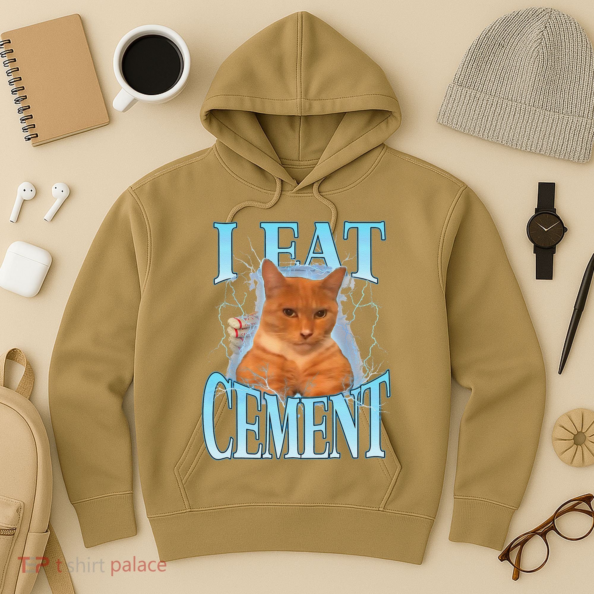 I Eat Cement Cursed Cat Funny Oddly Specific Dank Meme Hoodie