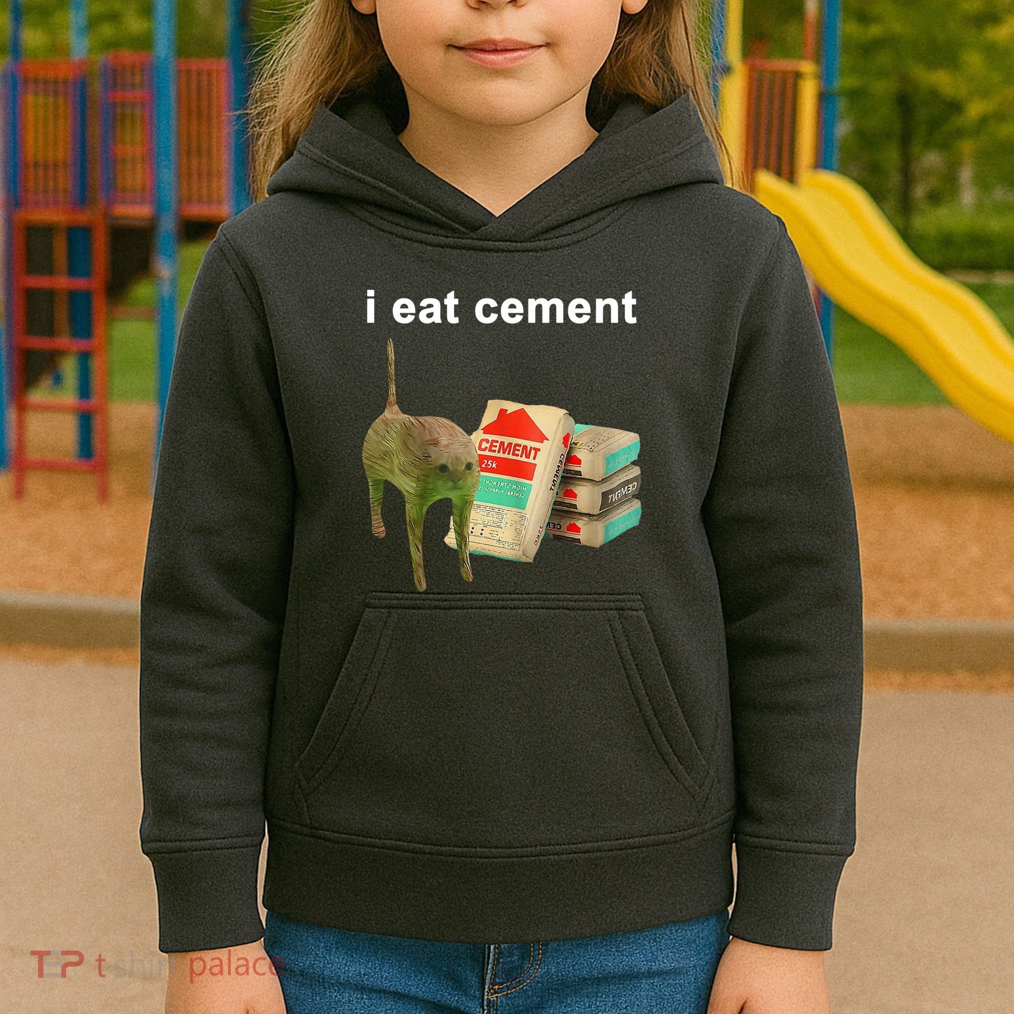 I Eat Cement Cursed Cat Oddly Specific Kids Hoodie