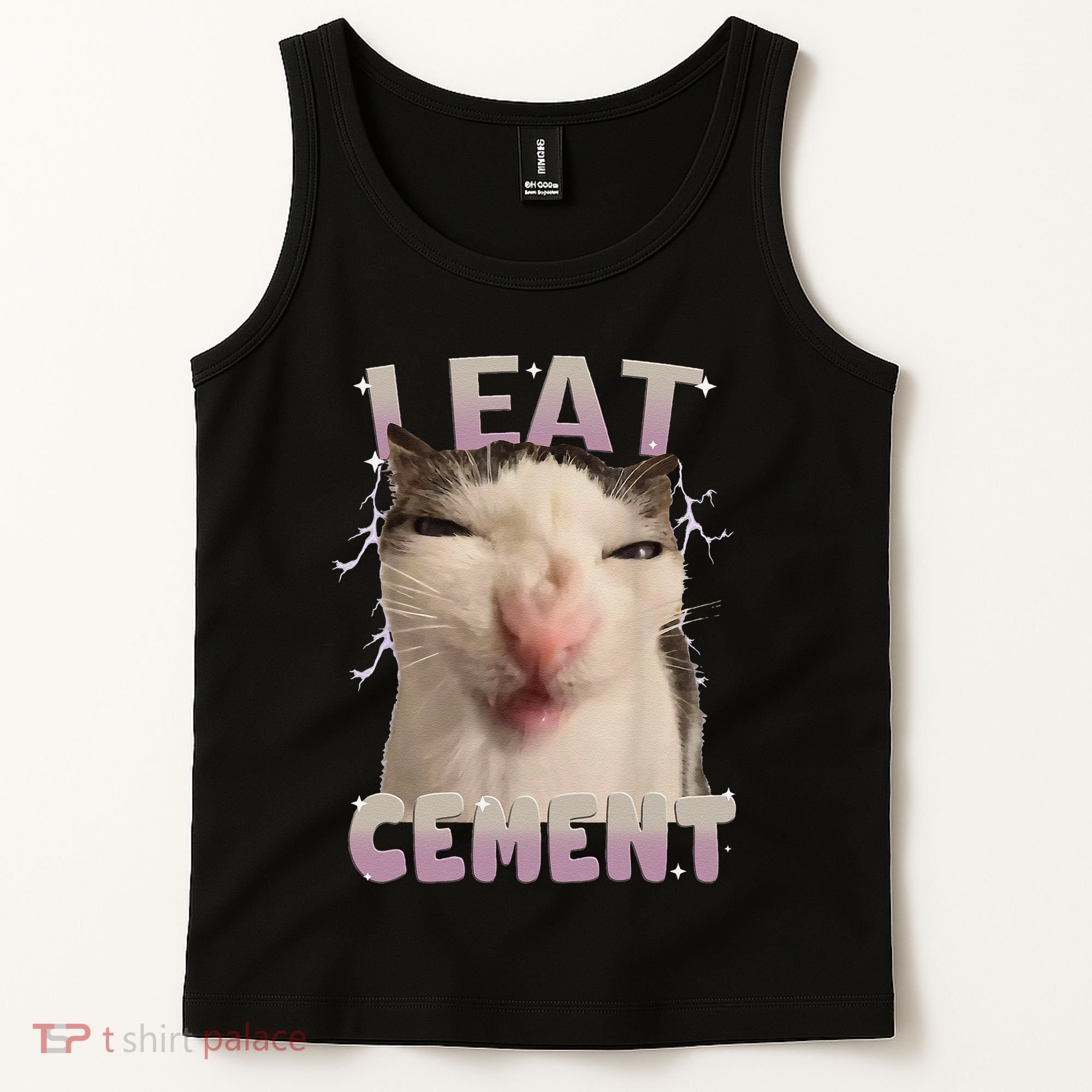 I Eat Cement Cursed Cat Funny Oddly Specific Dank Meme Tank Top