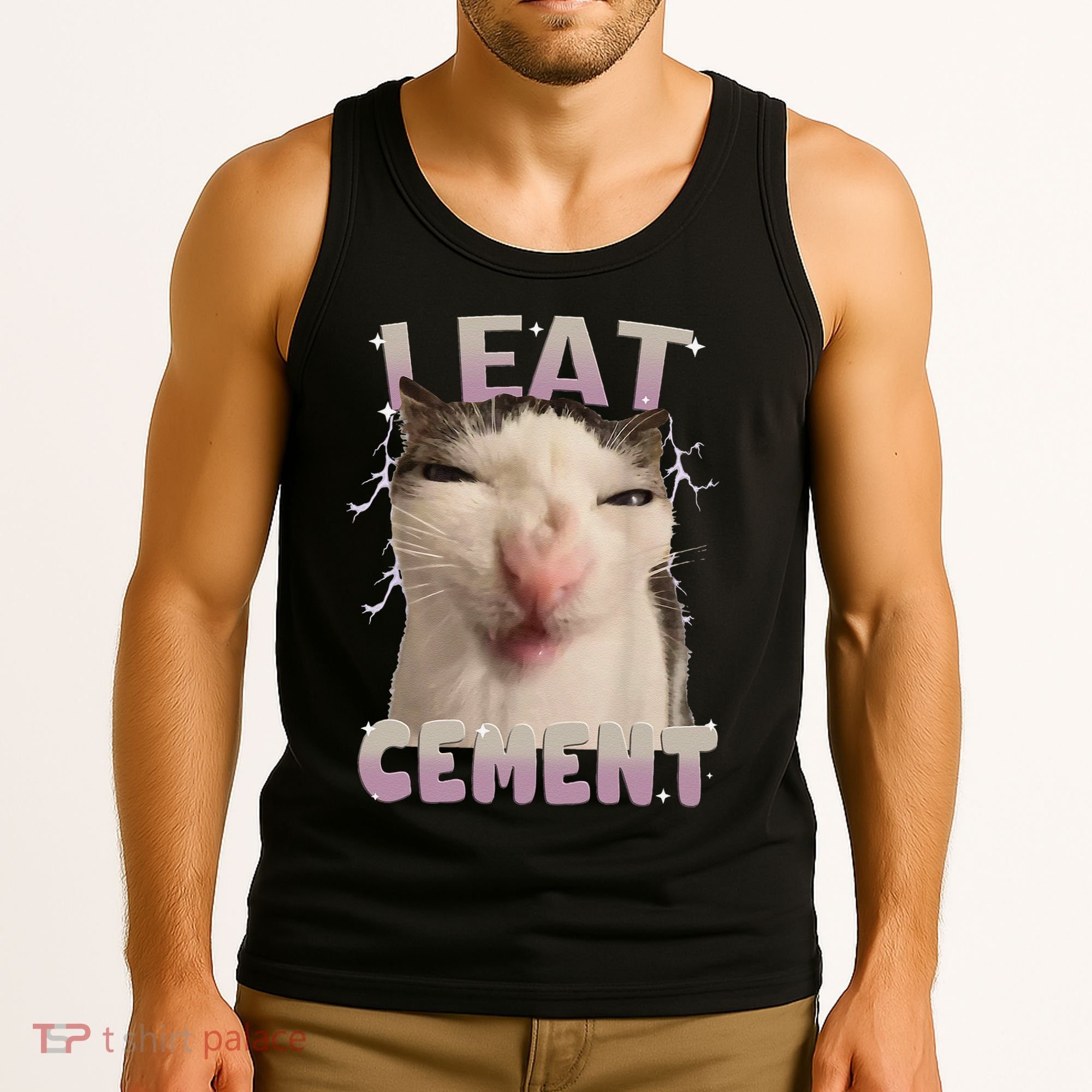 I Eat Cement Cursed Cat Funny Oddly Specific Dank Meme Tank Top