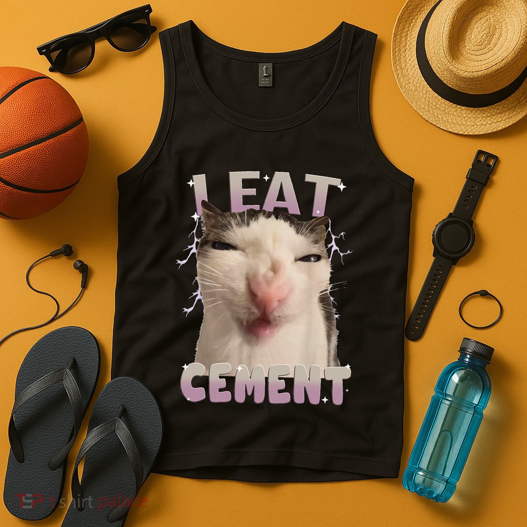 I Eat Cement Cursed Cat Funny Oddly Specific Dank Meme Tank Top