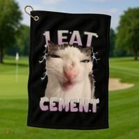 I Eat Cement Cursed Cat Funny Oddly Specific Dank Meme Golf Towel thumb 1
