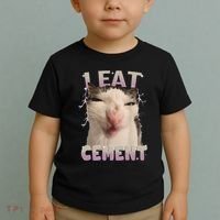 I Eat Cement Cursed Cat Funny Oddly Specific Dank Meme Toddler T-Shirt thumb 2