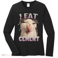 I Eat Cement Cursed Cat Funny Oddly Specific Dank Meme Women's Long Sleeve Shirt thumb 0