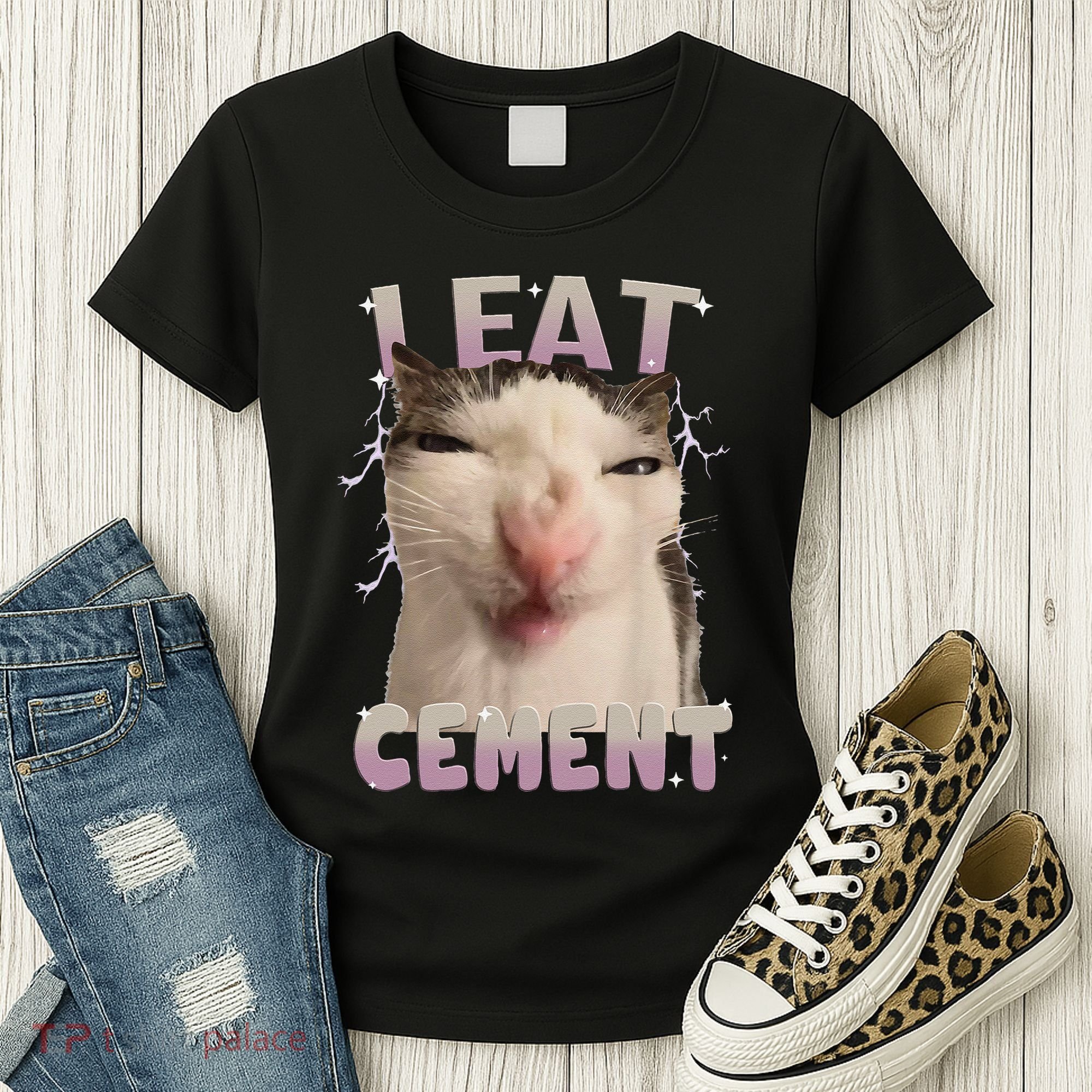 I Eat Cement Cursed Cat Funny Oddly Specific Dank Meme Women's T-Shirt