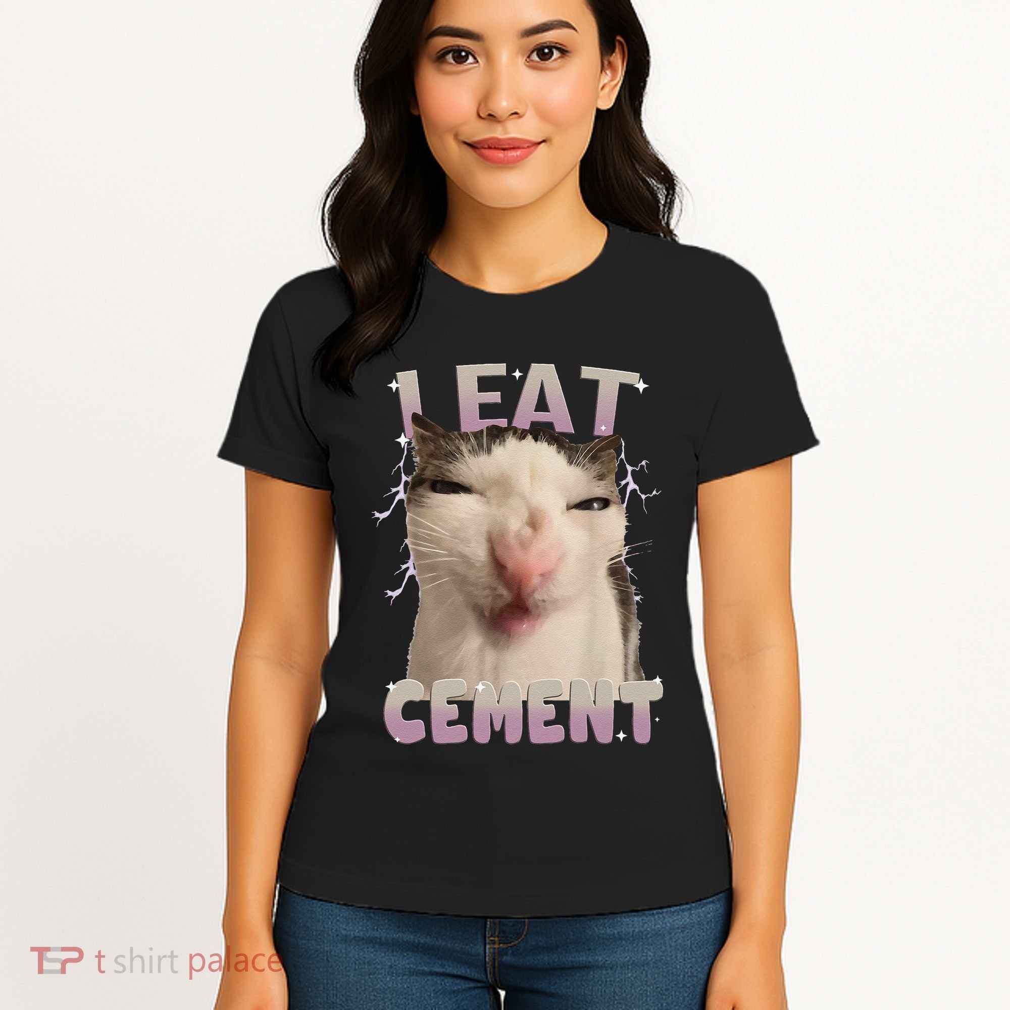 I Eat Cement Cursed Cat Funny Oddly Specific Dank Meme Women's T-Shirt