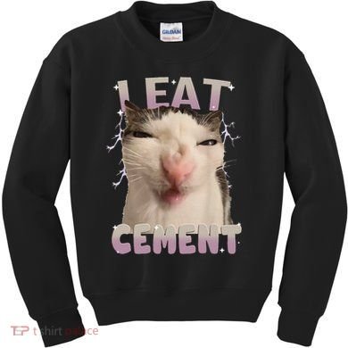 I Eat Cement Cursed Cat Funny Oddly Specific Dank Meme Kids Sweatshirt