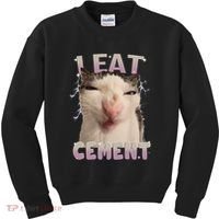 I Eat Cement Cursed Cat Funny Oddly Specific Dank Meme Kids Sweatshirt thumb 0