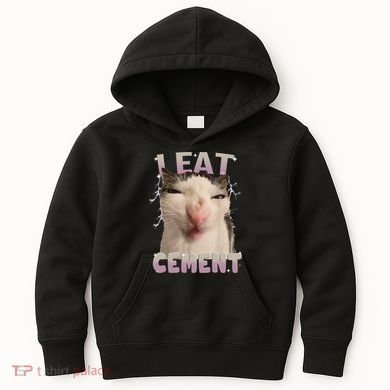 I Eat Cement Cursed Cat Funny Oddly Specific Dank Meme Kids Hoodie