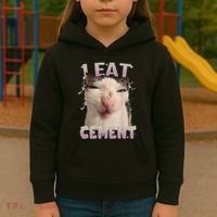 I Eat Cement Cursed Cat Funny Oddly Specific Dank Meme Kids Hoodie thumb 3