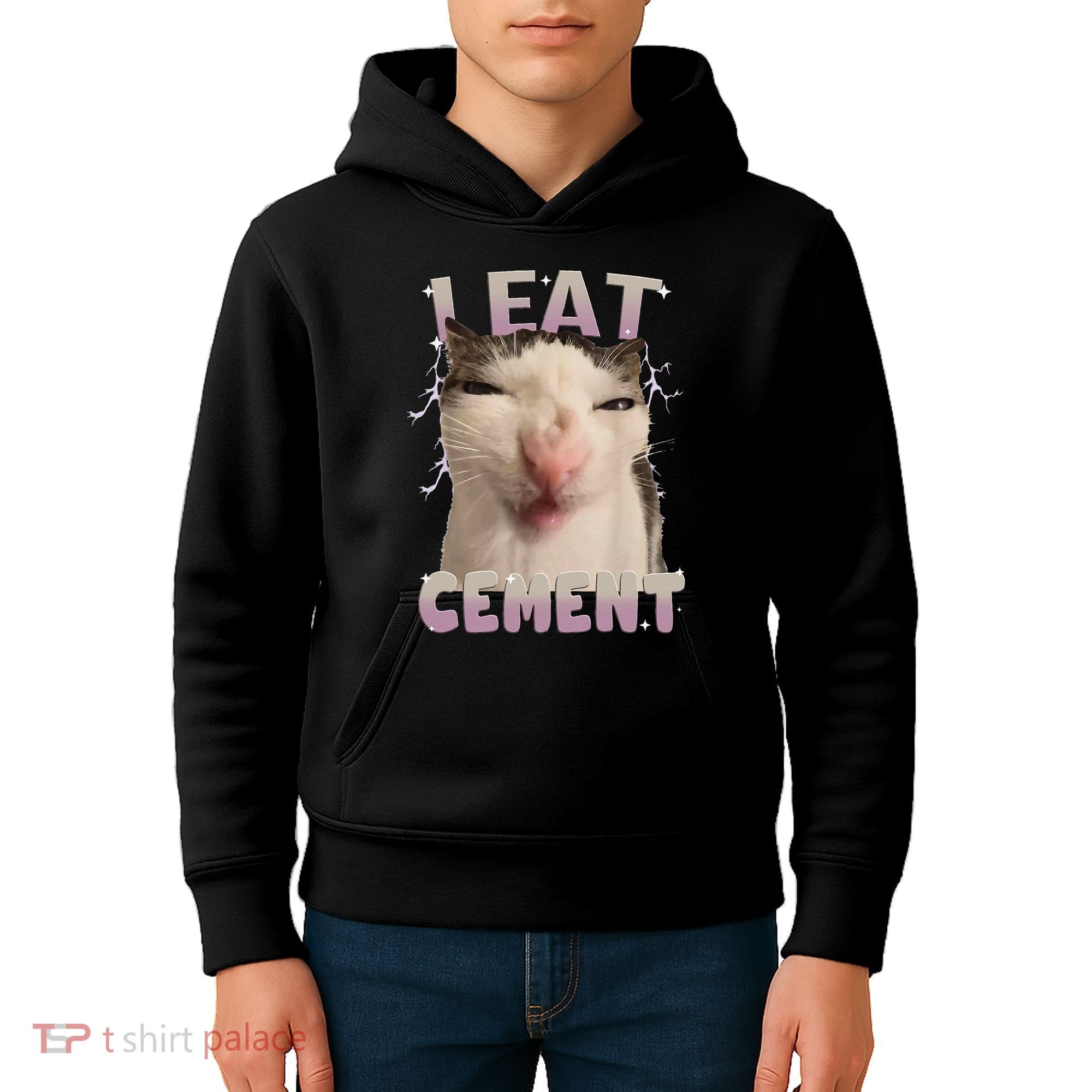 I Eat Cement Cursed Cat Funny Oddly Specific Dank Meme Kids Hoodie