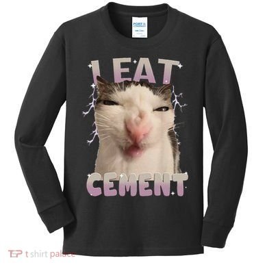 I Eat Cement Cursed Cat Funny Oddly Specific Dank Meme Kids Long Sleeve Shirt