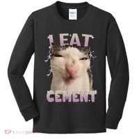 I Eat Cement Cursed Cat Funny Oddly Specific Dank Meme Kids Long Sleeve Shirt thumb 0