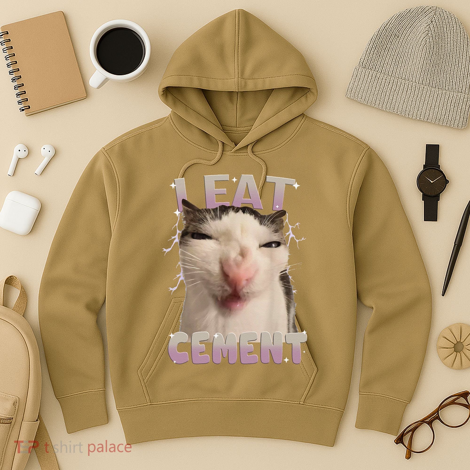 I Eat Cement Cursed Cat Funny Oddly Specific Dank Meme Hoodie