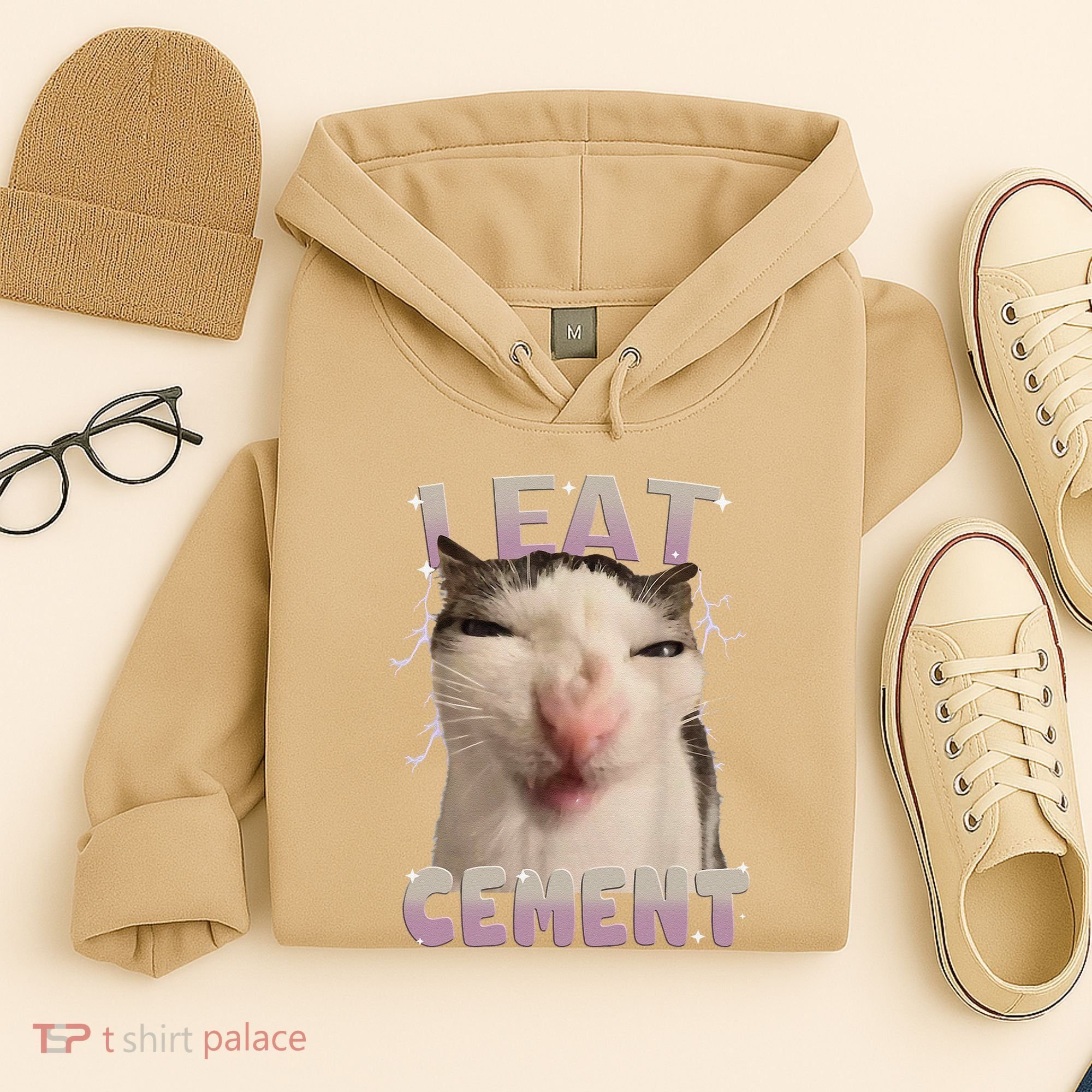 I Eat Cement Cursed Cat Funny Oddly Specific Dank Meme Hoodie