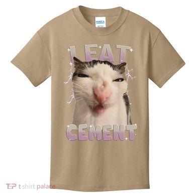 I Eat Cement Cursed Cat Funny Oddly Specific Dank Meme Kids T-Shirt