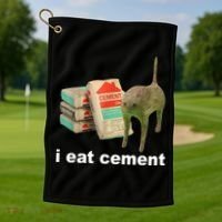 I Eat Cement Cursed Cat Funny Golf Towel thumb 1
