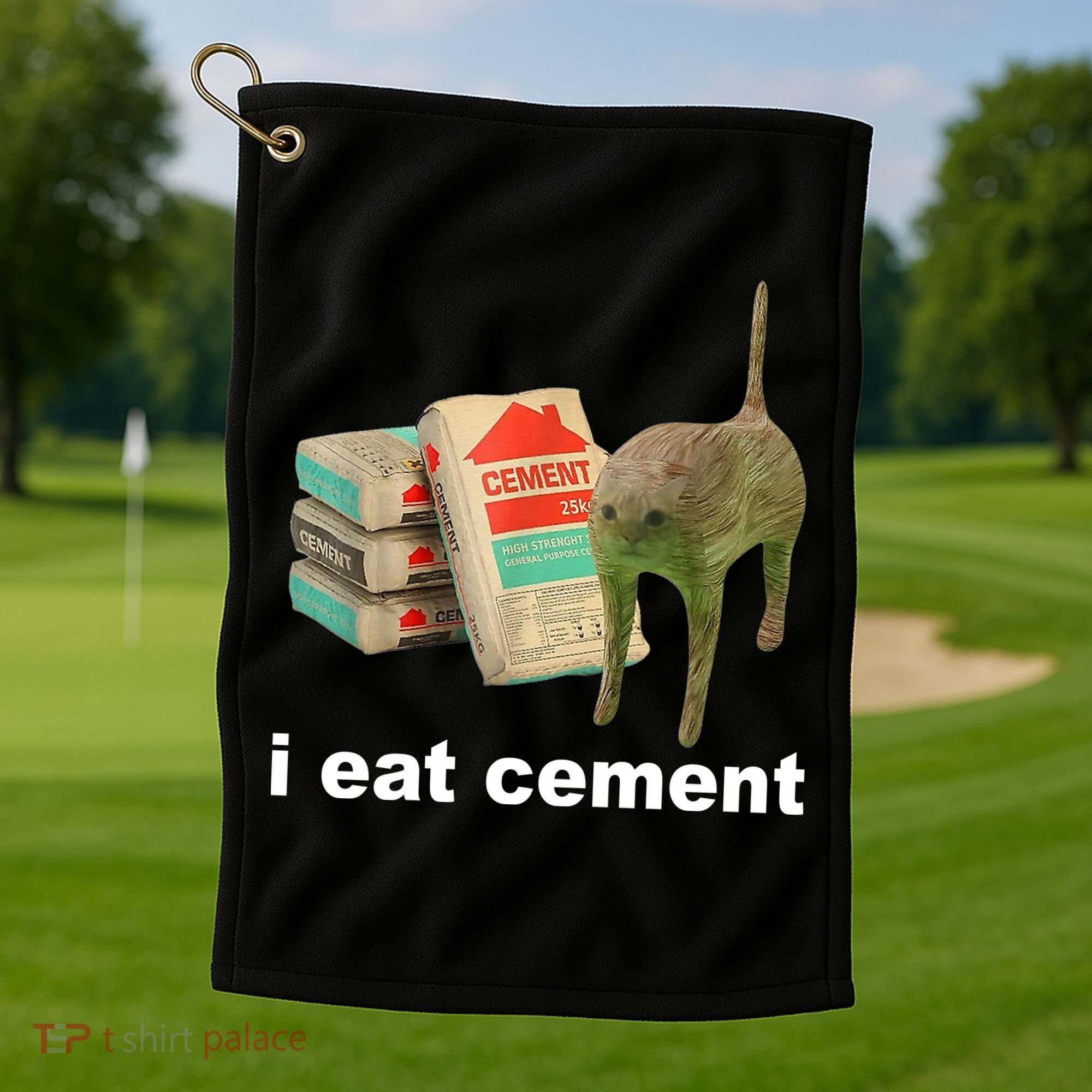 I Eat Cement Cursed Cat Funny Golf Towel