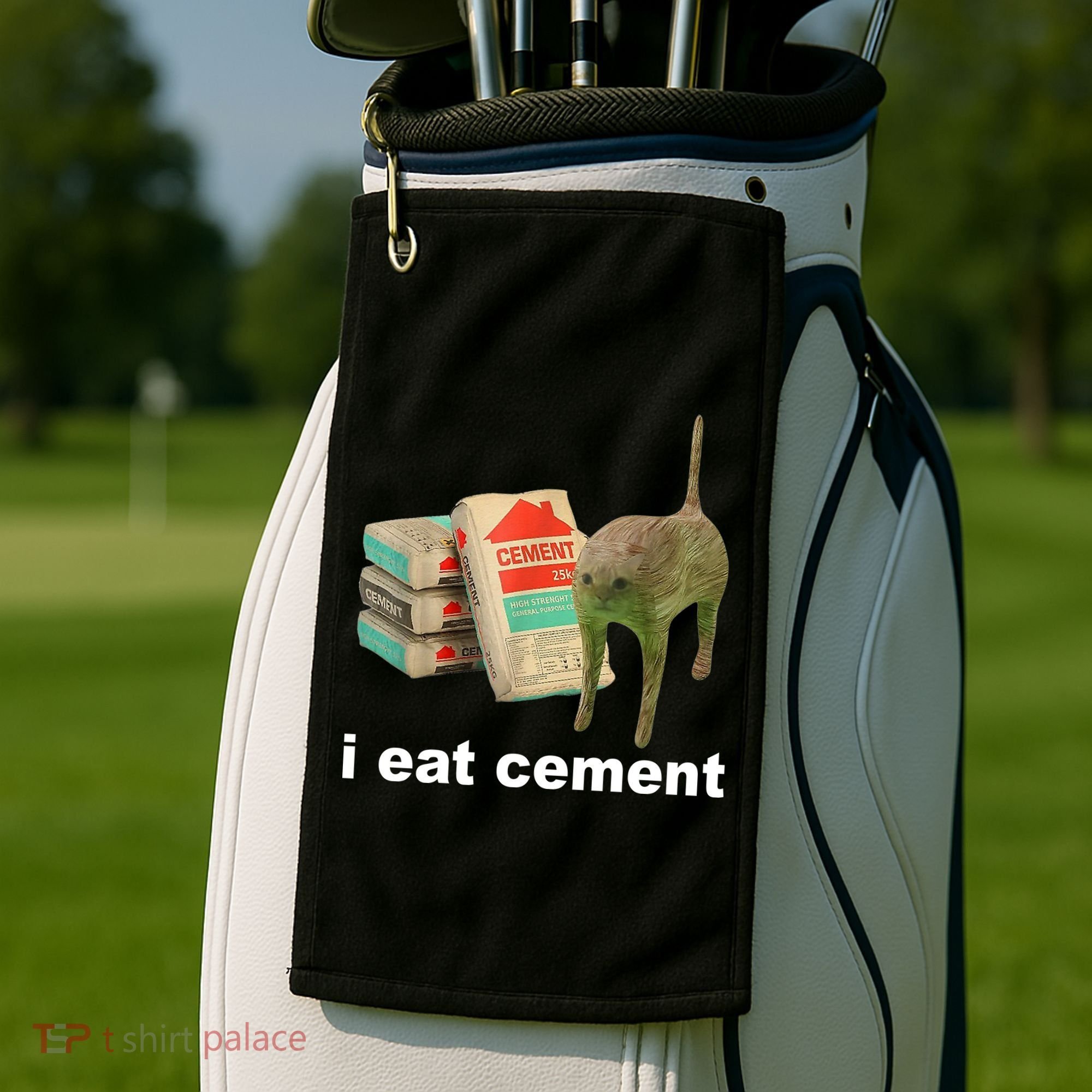 I Eat Cement Cursed Cat Funny Golf Towel
