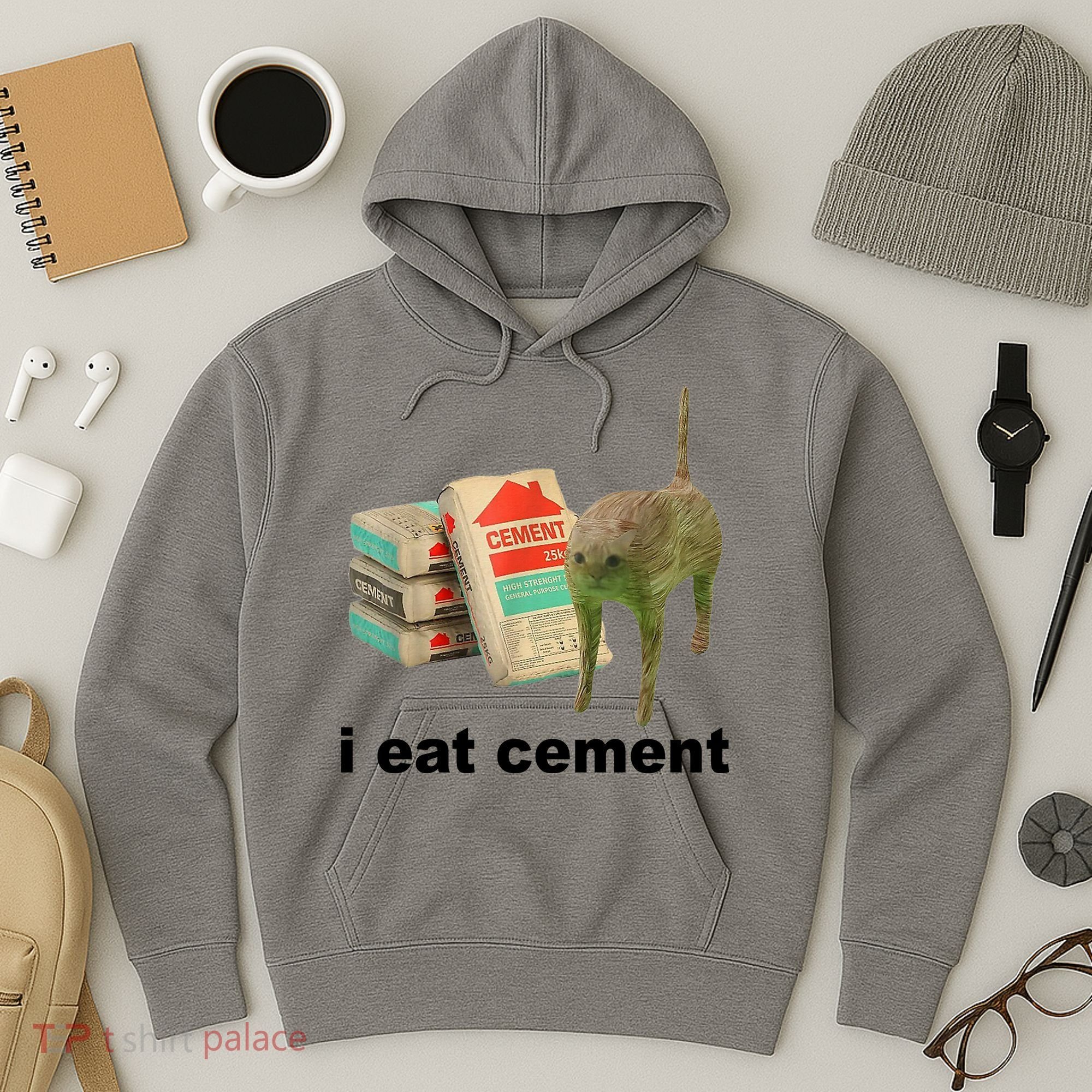 I Eat Cement Cursed Cat Funny Hoodie