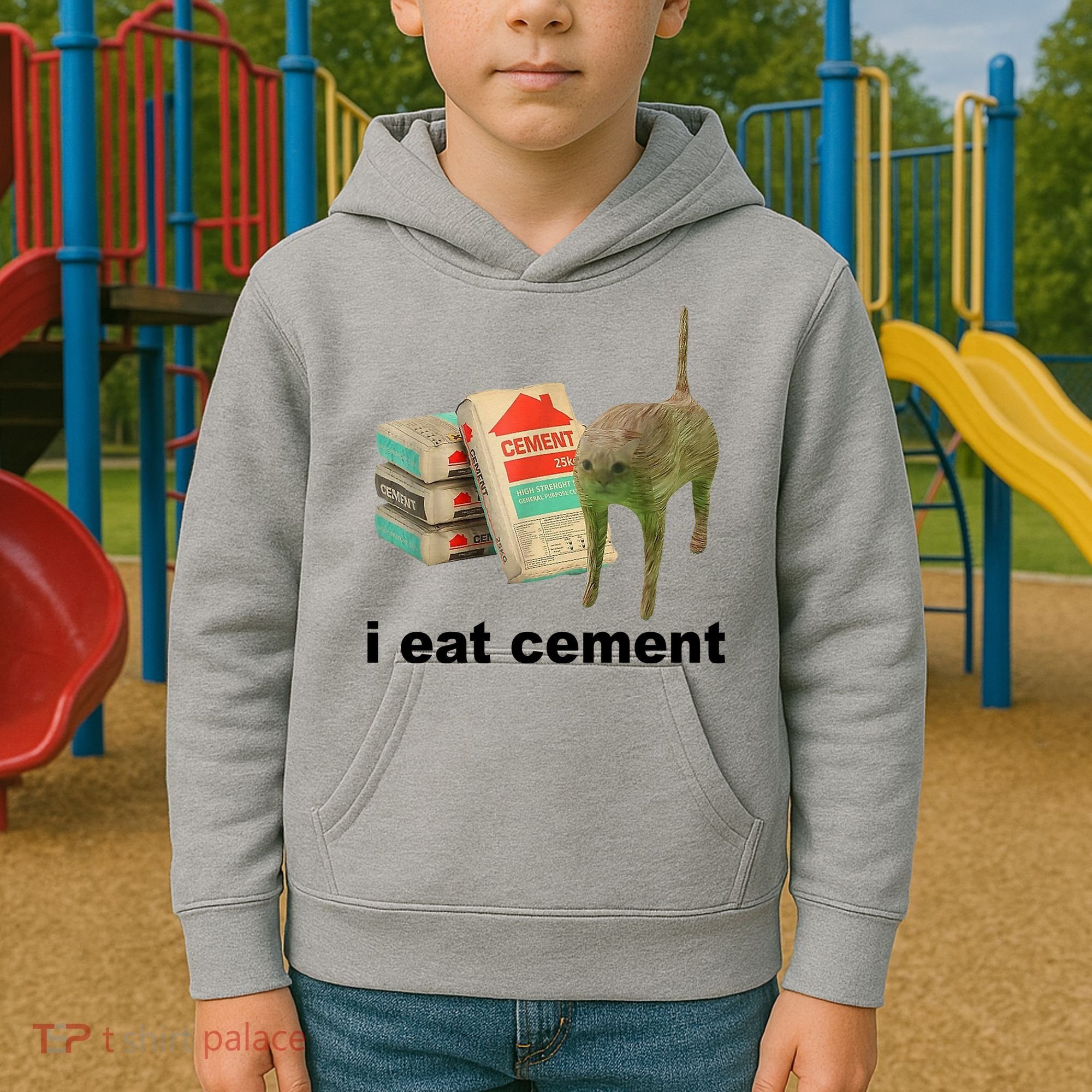 I Eat Cement Cursed Cat Funny Kids Hoodie