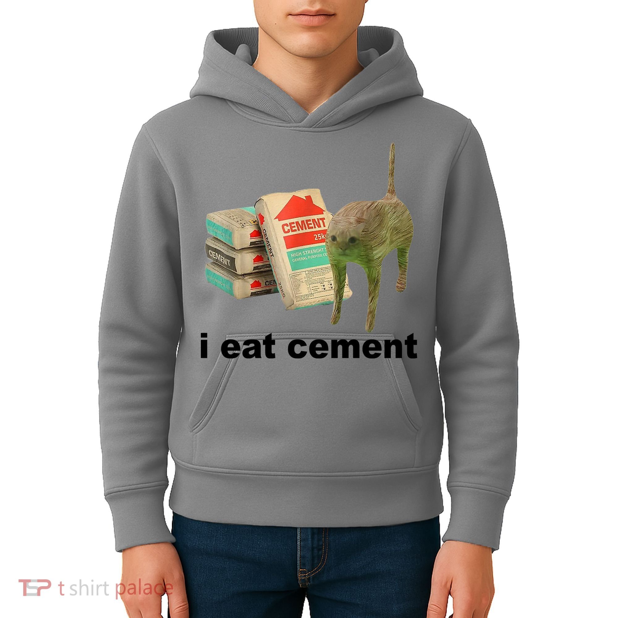 I Eat Cement Cursed Cat Funny Kids Hoodie