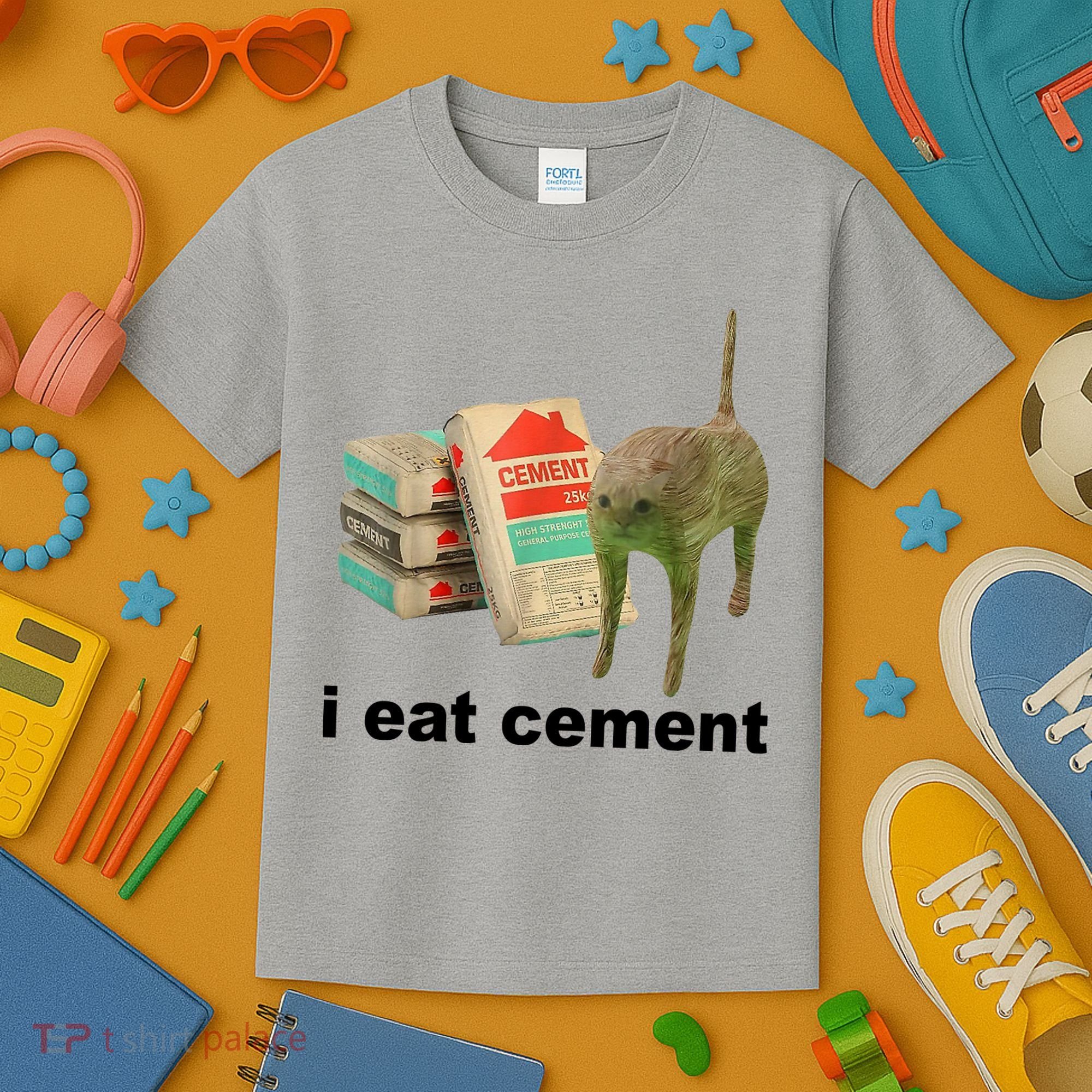 I Eat Cement Cursed Cat Funny Kids T-Shirt