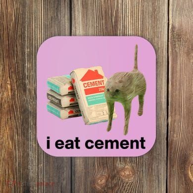 I Eat Cement Cursed Cat Funny Coaster