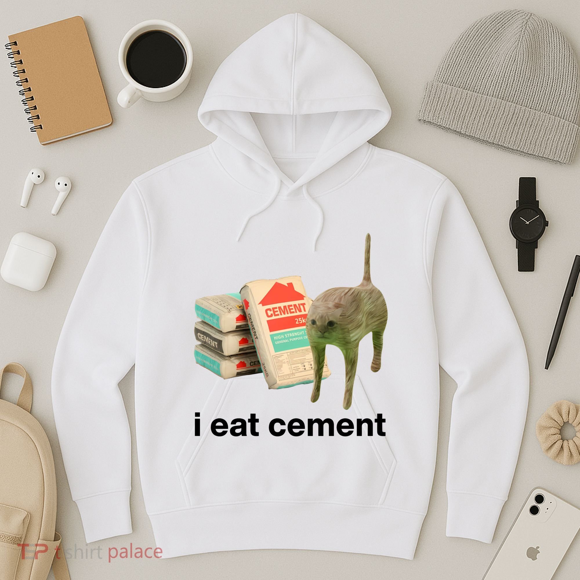 I Eat Cement Cursed Cat Funny Hoodie