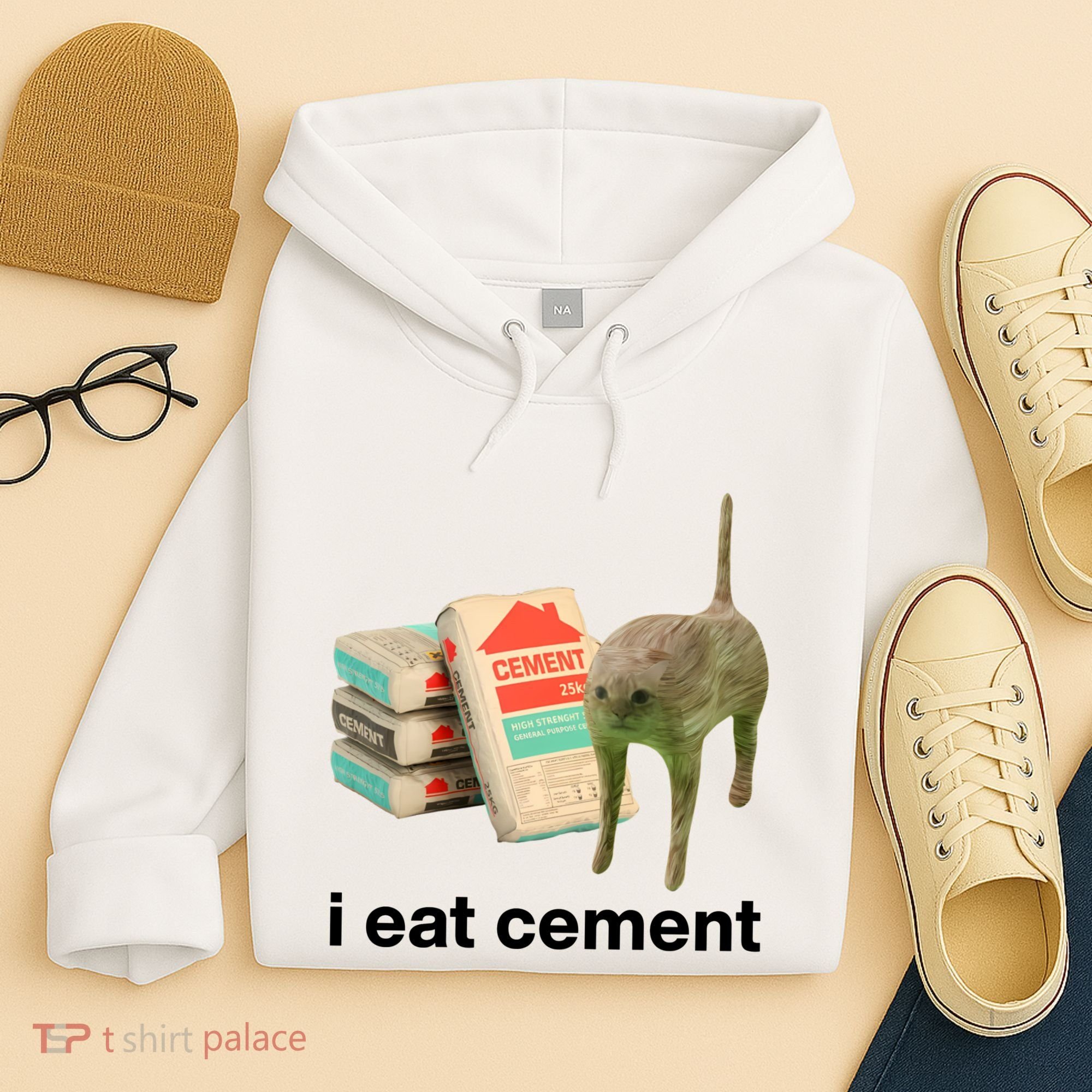 I Eat Cement Cursed Cat Funny Hoodie