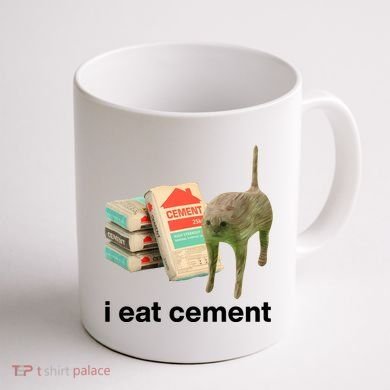 I Eat Cement Cursed Cat Funny Coffee Mug back