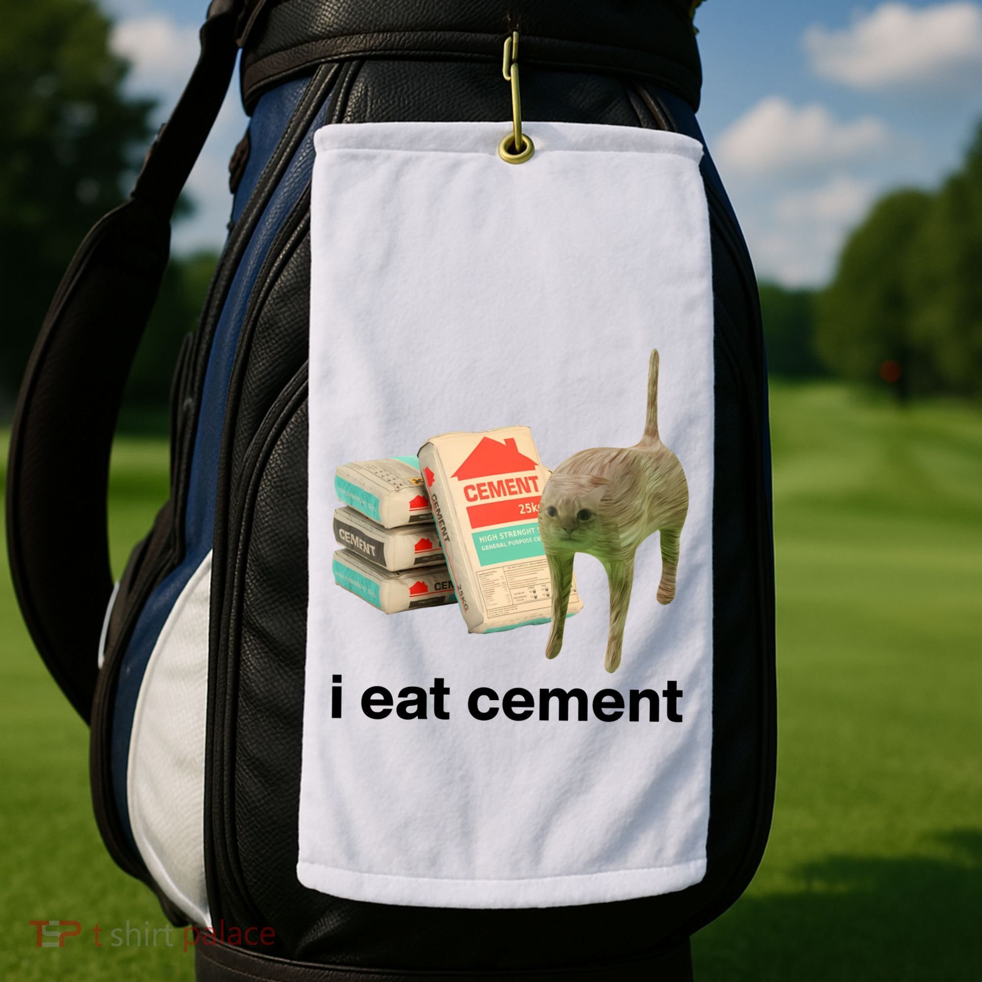I Eat Cement Cursed Cat Funny Golf Towel