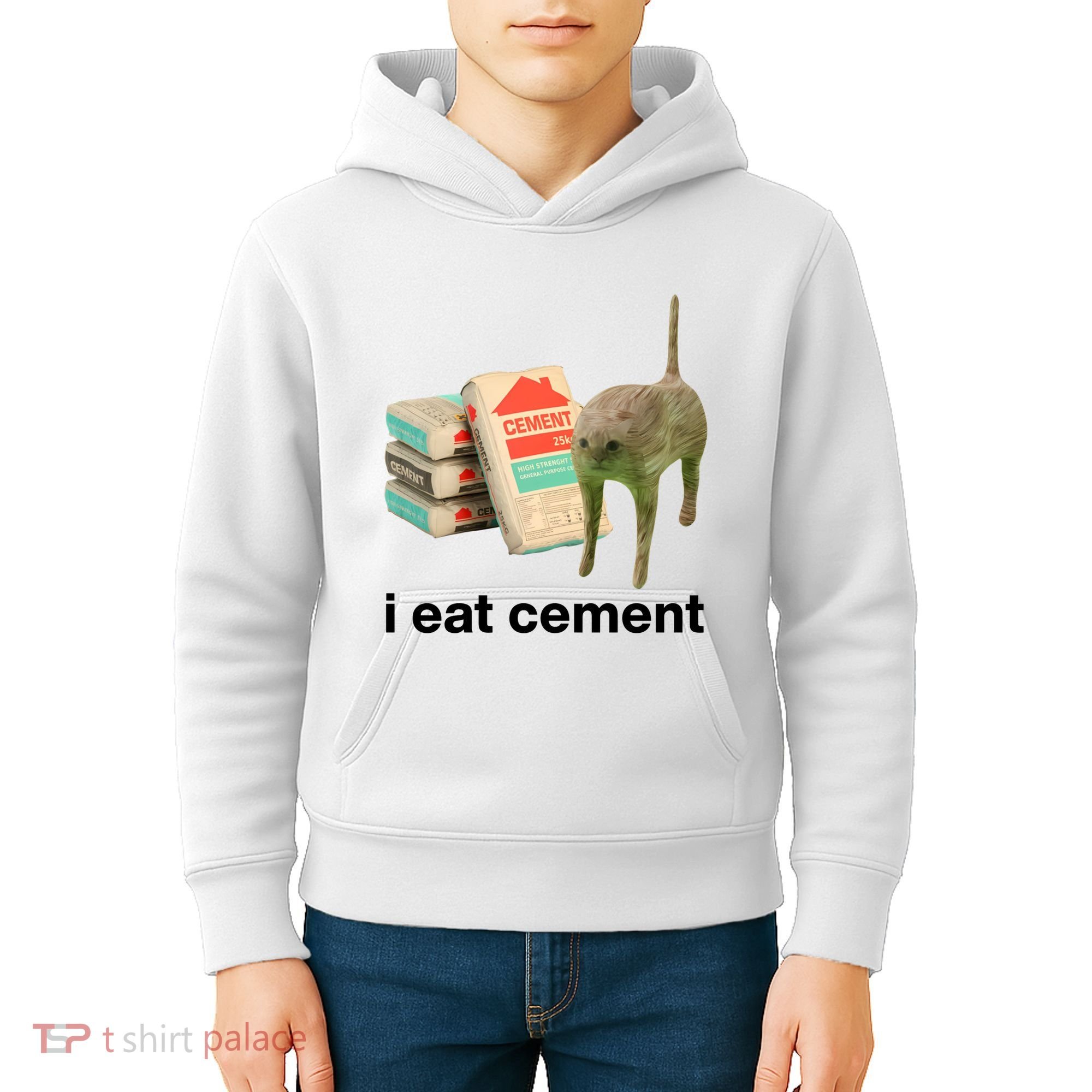 I Eat Cement Cursed Cat Funny Kids Hoodie