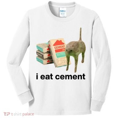 I Eat Cement Cursed Cat Funny Kids Long Sleeve Shirt