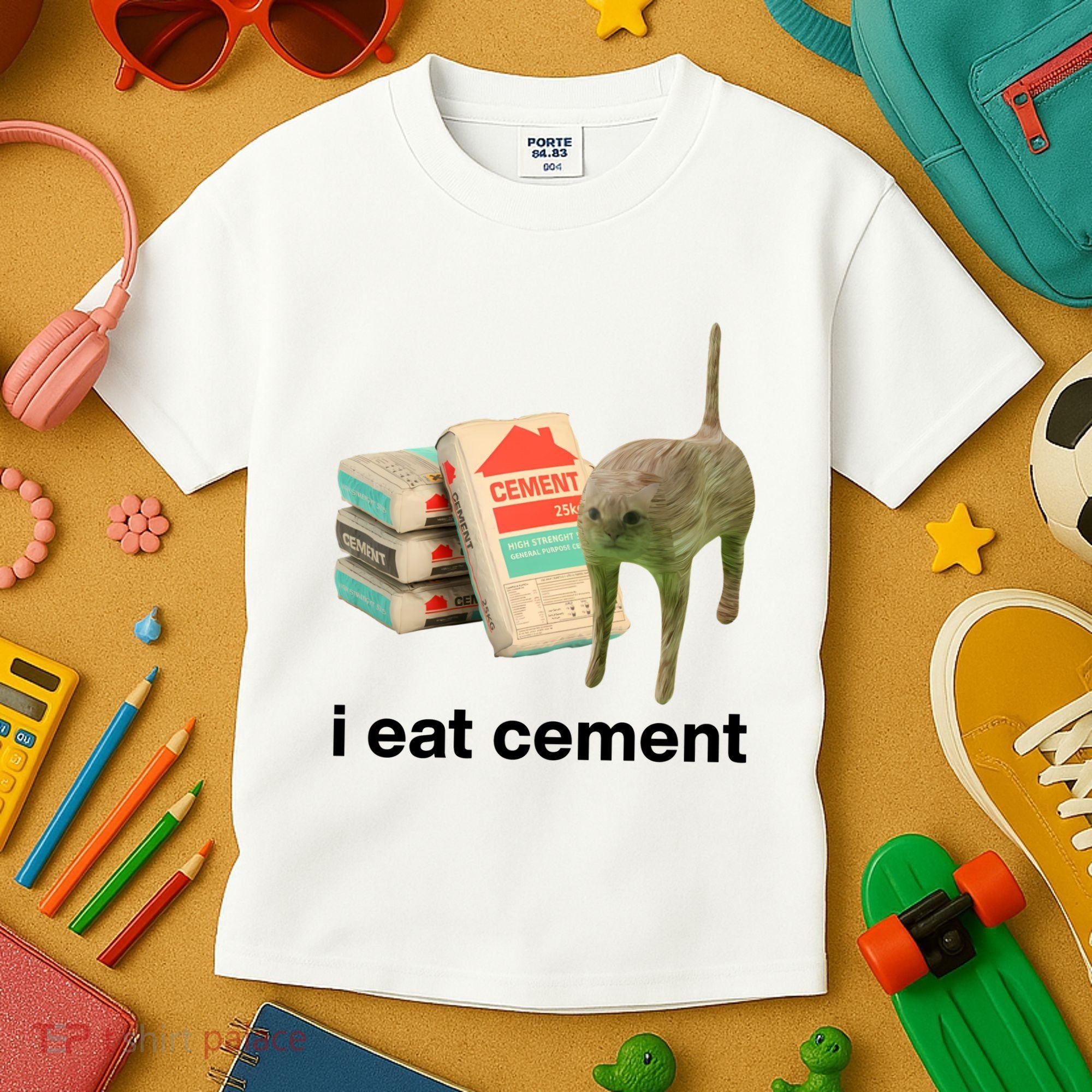 I Eat Cement Cursed Cat Funny Kids T-Shirt