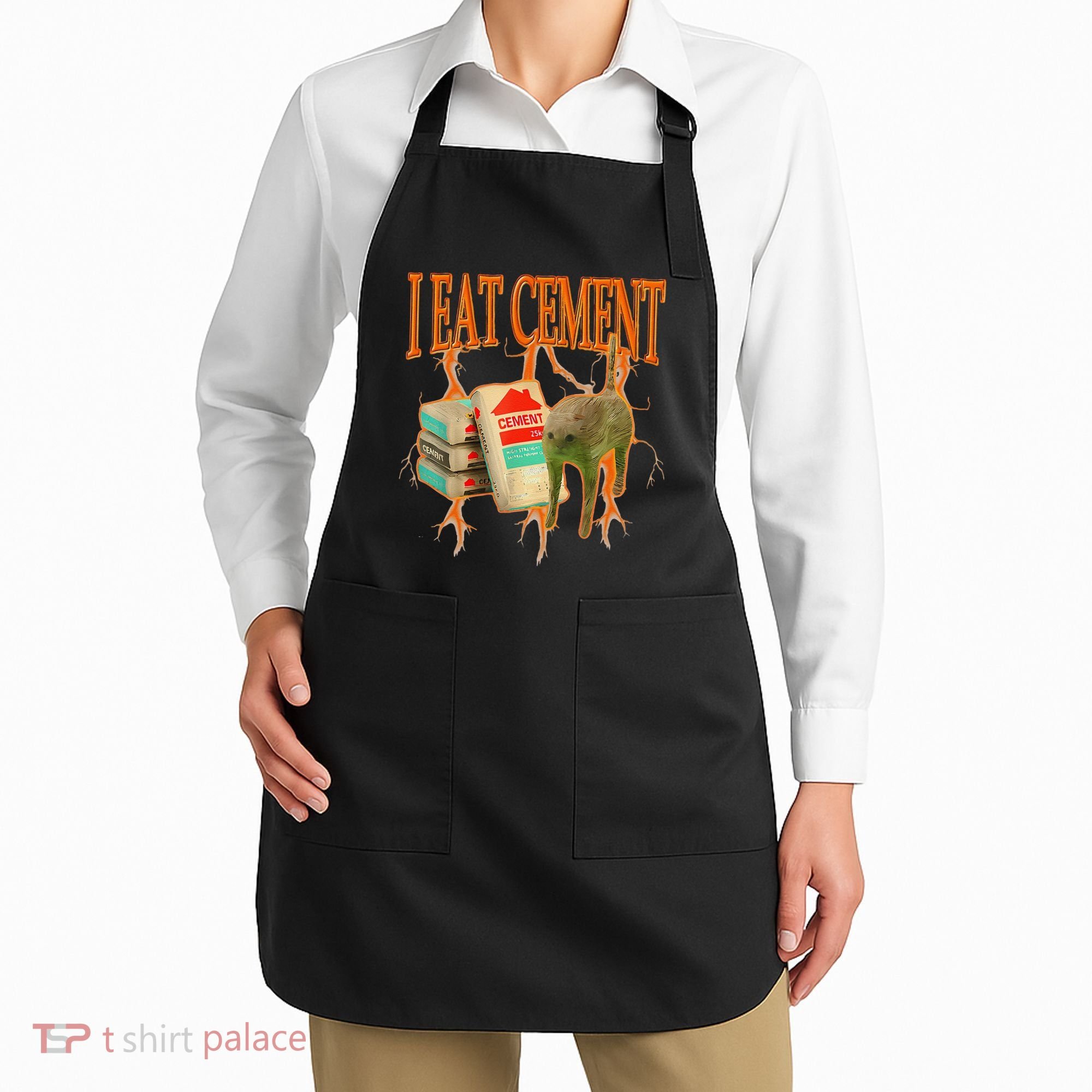 I Eat Cement Cursed Cat Funny Oddly Specific Dank Meme Apron