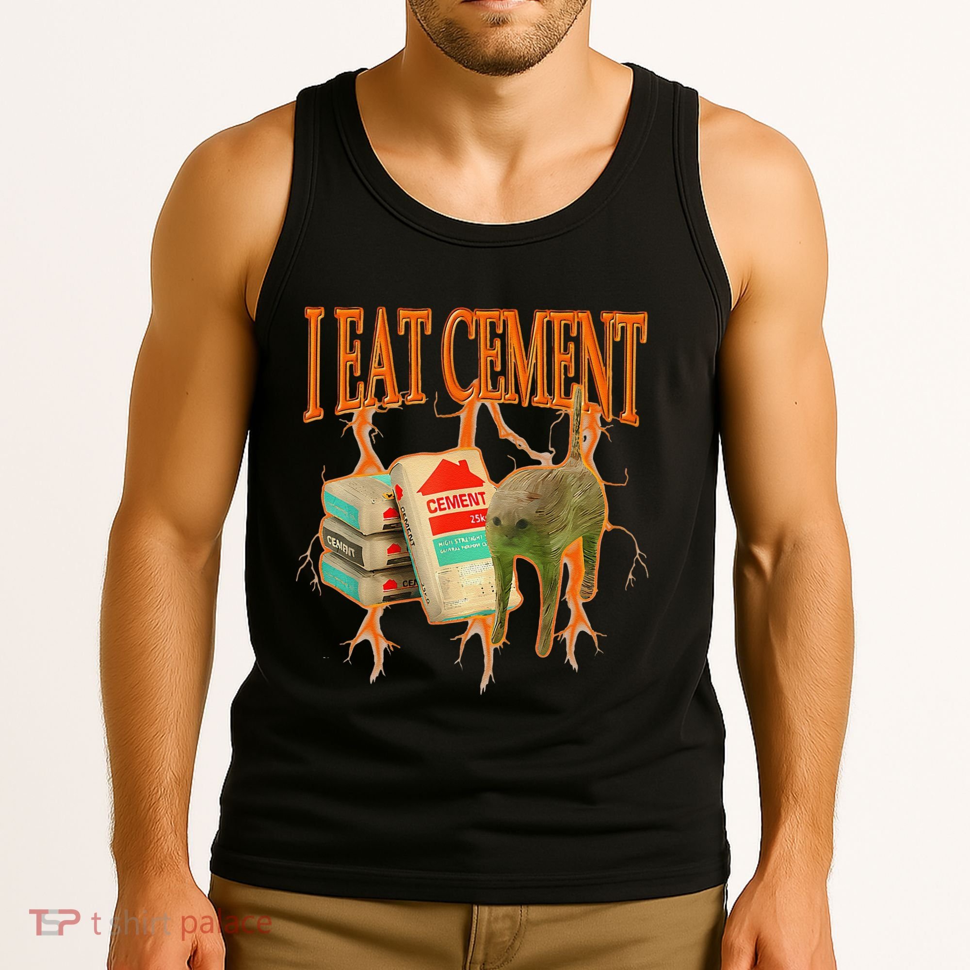I Eat Cement Cursed Cat Funny Oddly Specific Dank Meme Tank Top