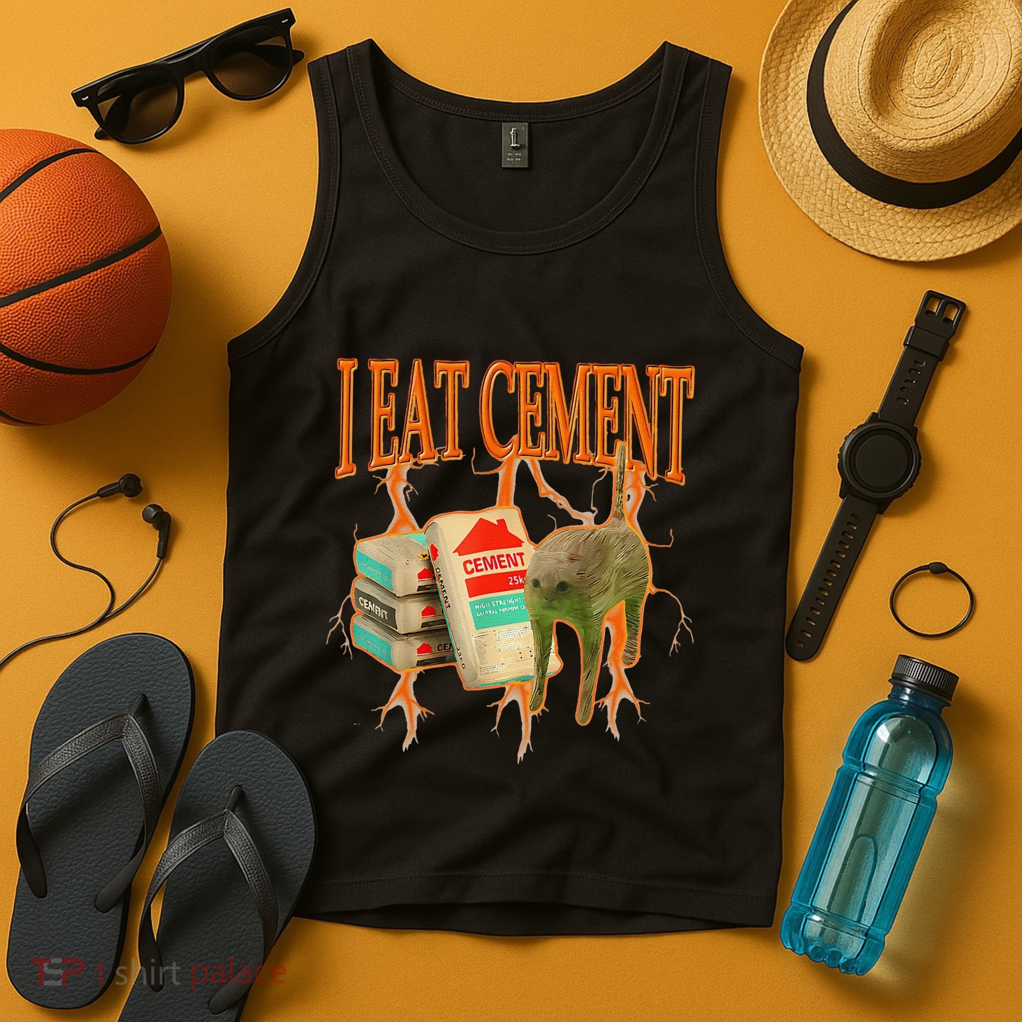 I Eat Cement Cursed Cat Funny Oddly Specific Dank Meme Tank Top