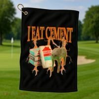 I Eat Cement Cursed Cat Funny Oddly Specific Dank Meme Golf Towel thumb 1