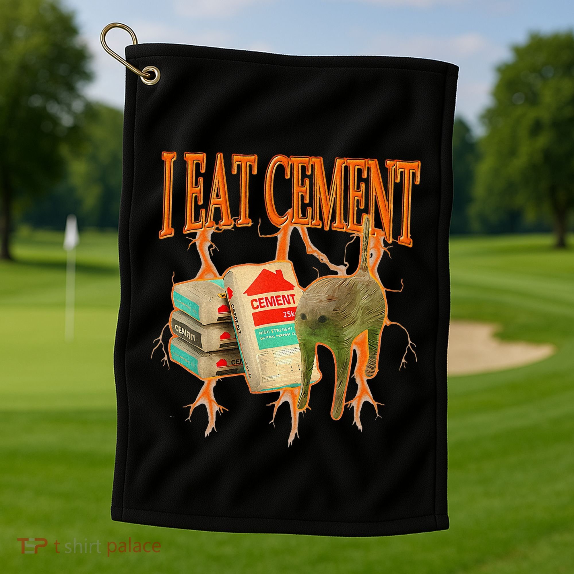I Eat Cement Cursed Cat Funny Oddly Specific Dank Meme Golf Towel