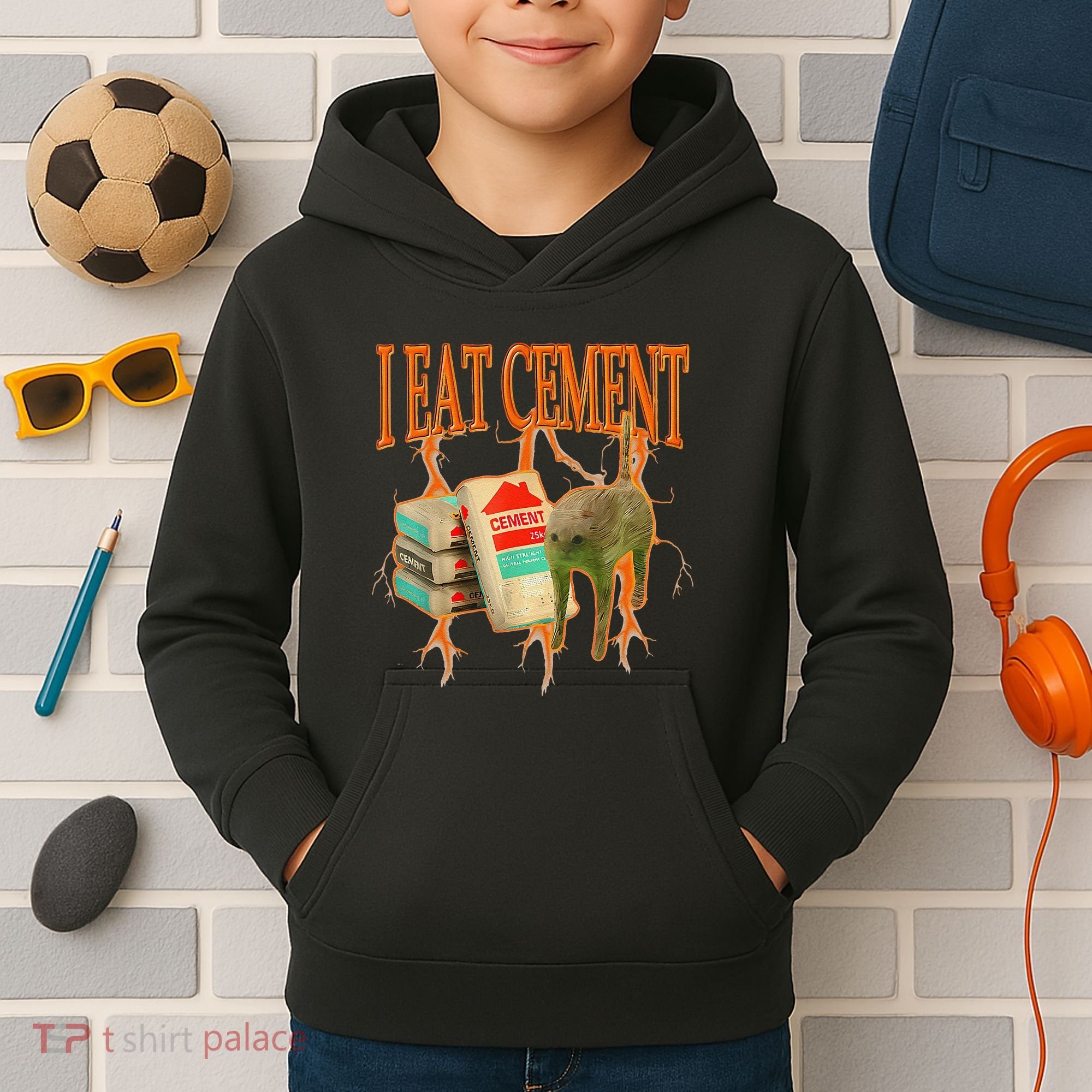I Eat Cement Cursed Cat Funny Oddly Specific Dank Meme Kids Hoodie