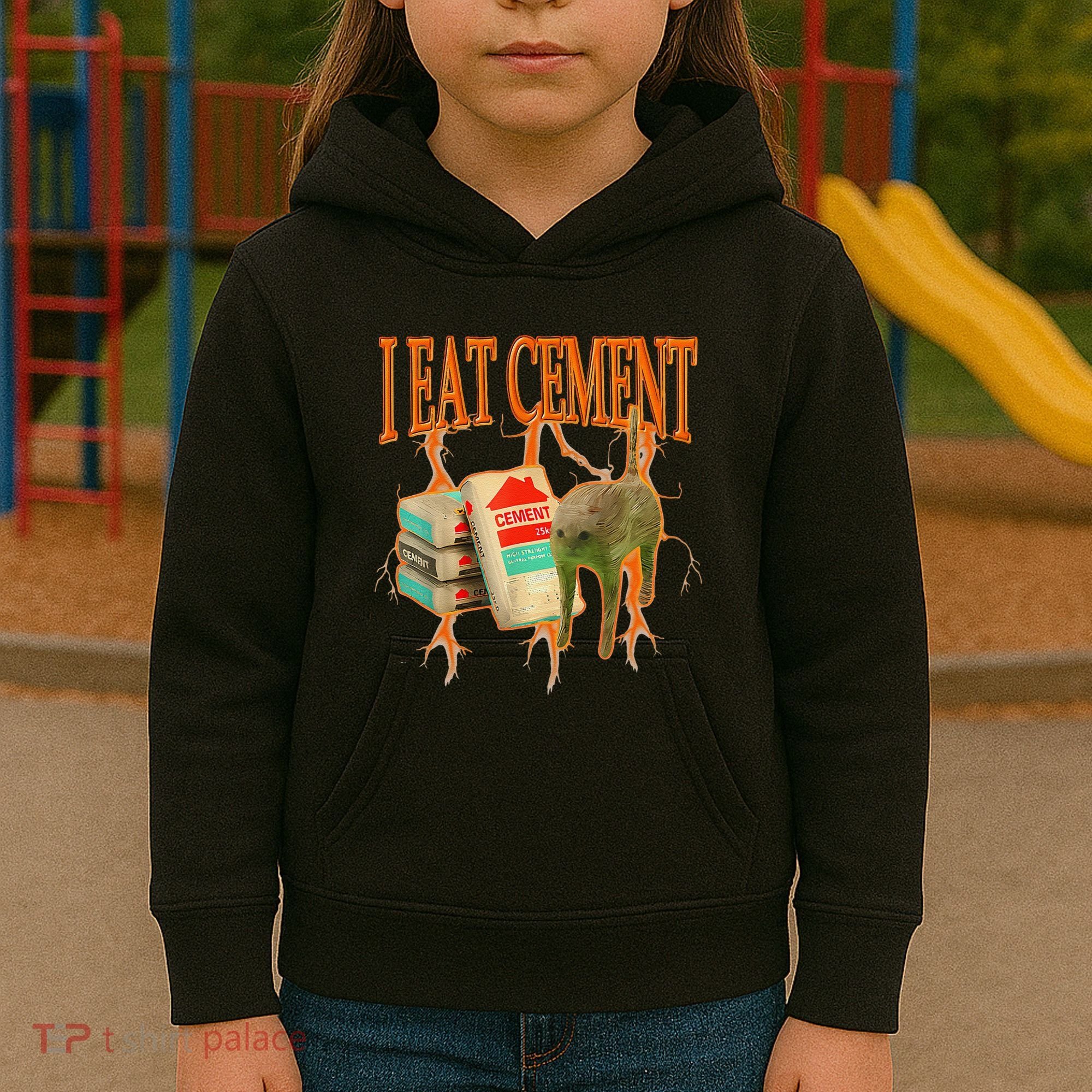 I Eat Cement Cursed Cat Funny Oddly Specific Dank Meme Kids Hoodie