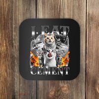 I Eat Cement Cursed Cat Funny Oddly Specific Dank Meme Cat Coaster thumb 0