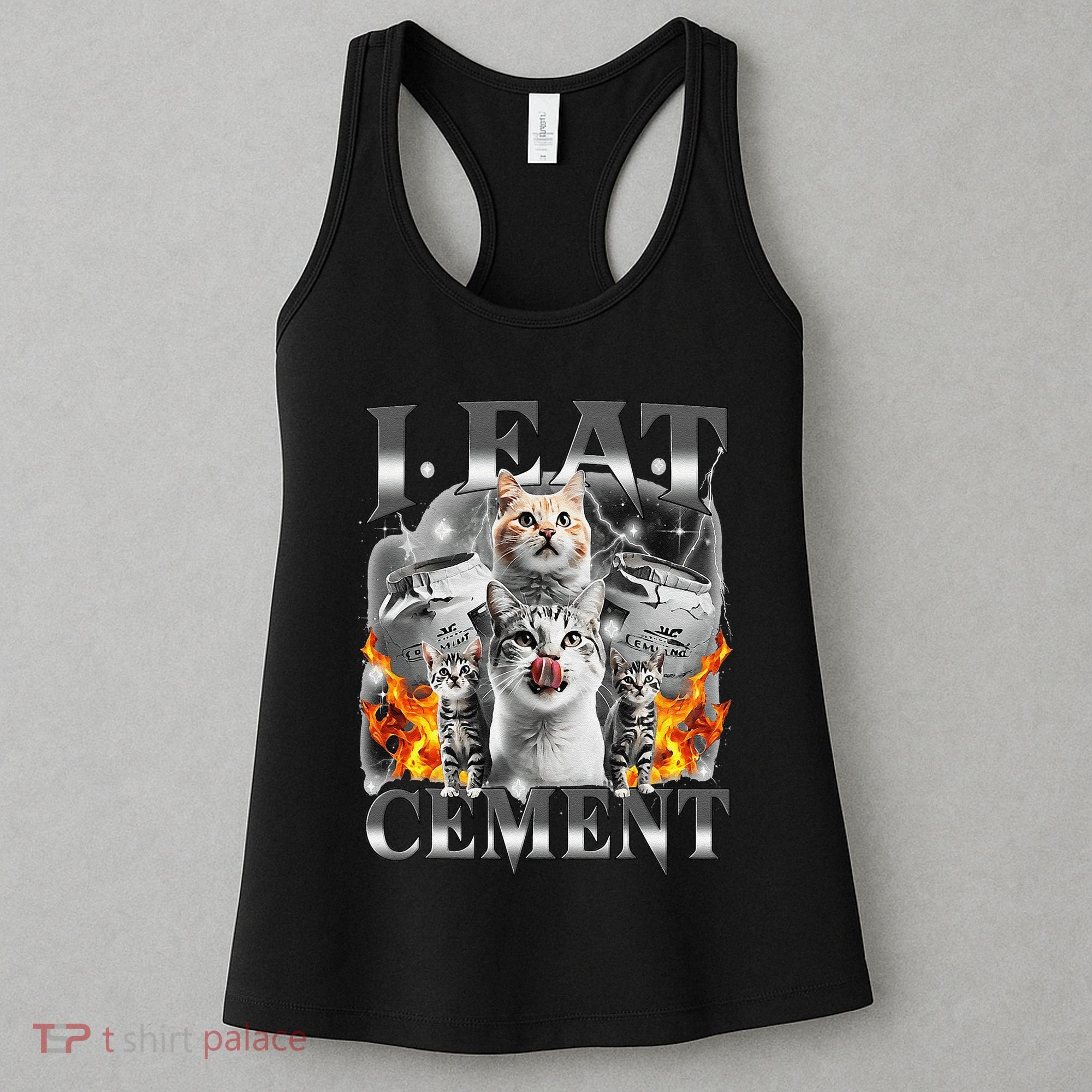 I Eat Cement Cursed Cat Funny Oddly Specific Dank Meme Cat Women's Tank Top