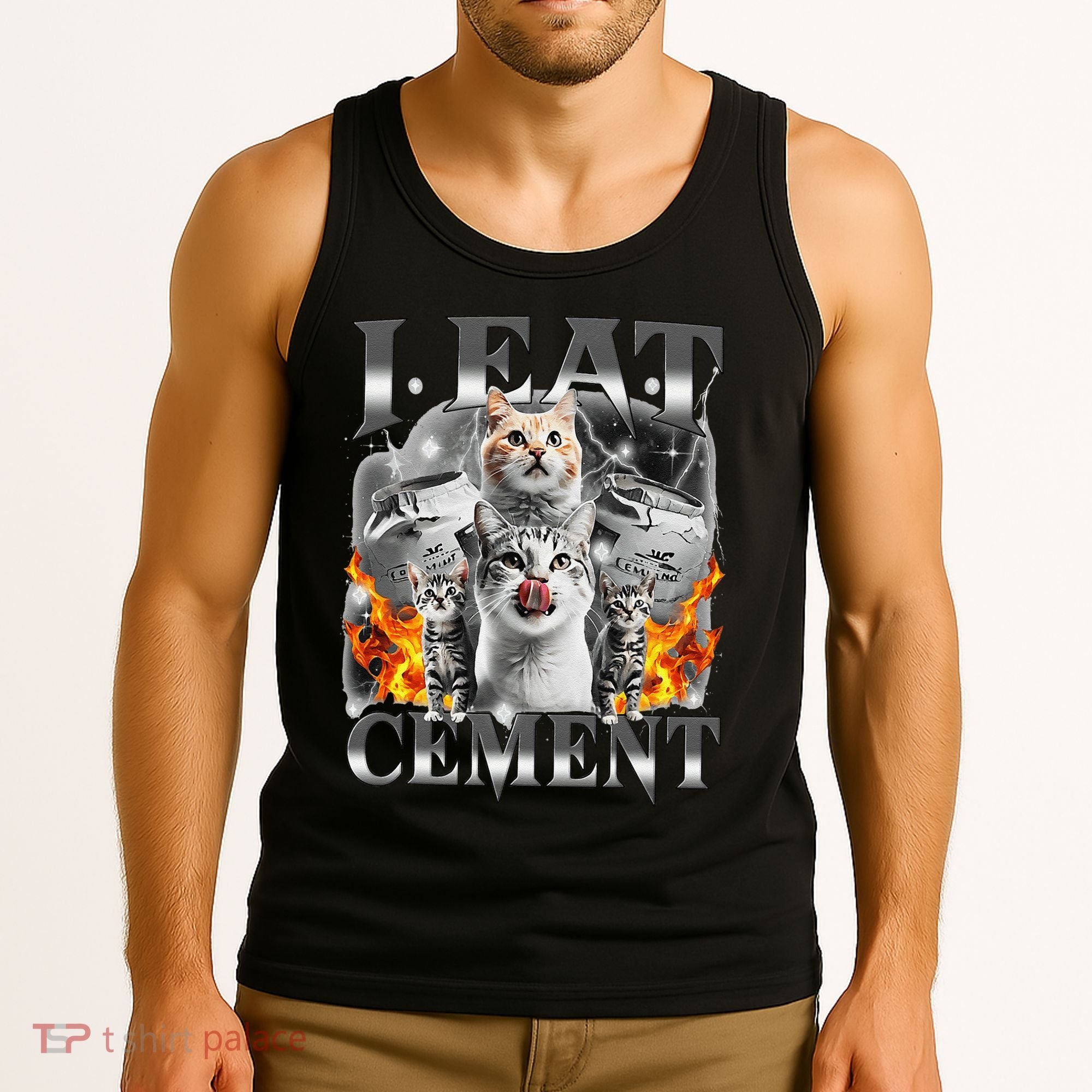 I Eat Cement Cursed Cat Funny Oddly Specific Dank Meme Cat Tank Top